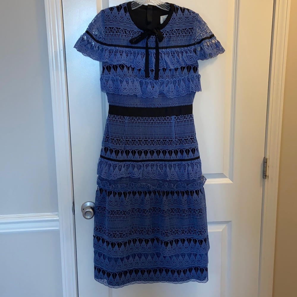 Blue and black midi dress